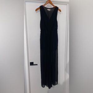 DOUBLE ZERO Sleeveless V-Neck Black Wide Leg Jumpsuit w Gold Toned Accents Small